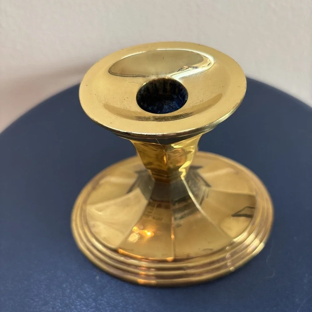 Vintage Solid Brass Candle Holder  Stiffel Single‎ Oval Base - Labeled